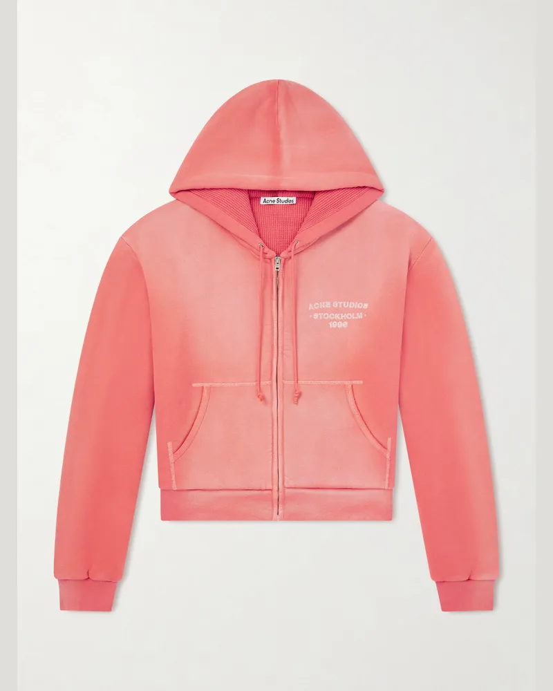 Acne Studios Feida Cropped Logo-Print Cotton-Jersey Zip-Up Hoodie Red
