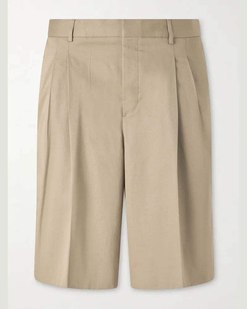 AMI Paris Low-Waist Wide-Leg Cotton Bermuda Shorts Neutrals