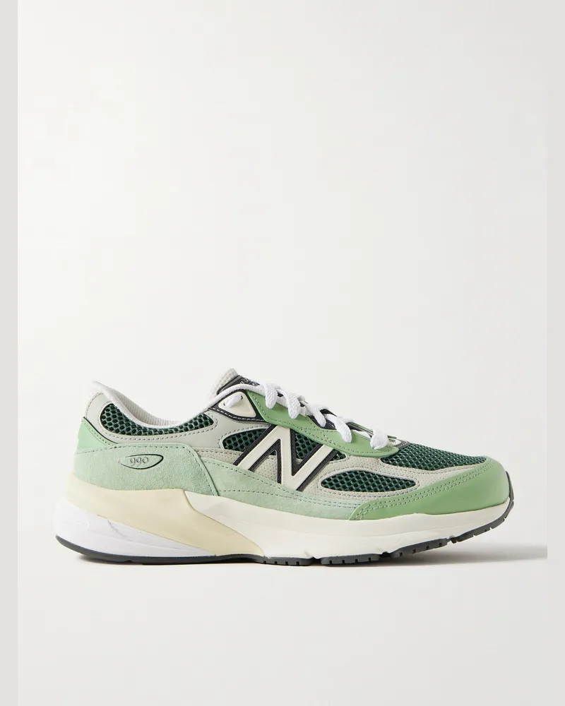 New Balance 990v6 Sneakers aus Veloursleder und Mesh mit Lederbesatz Grün