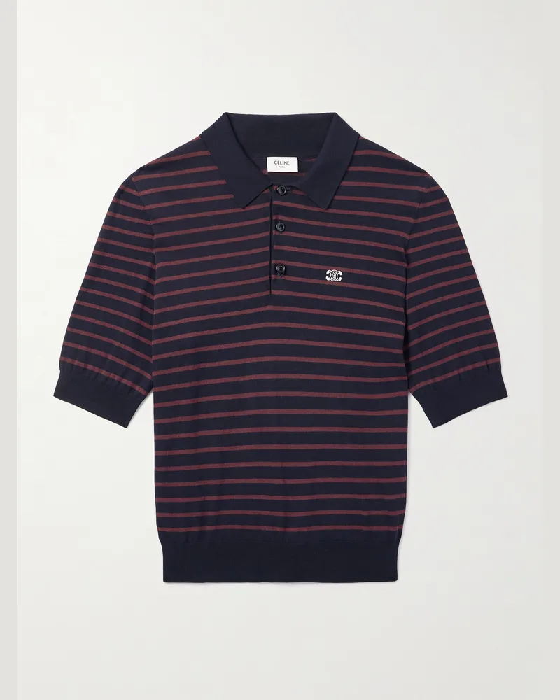 Celine Schmal geschnittenes Polohemd aus Baumwolle mit Streifen und Logostickerei Blau