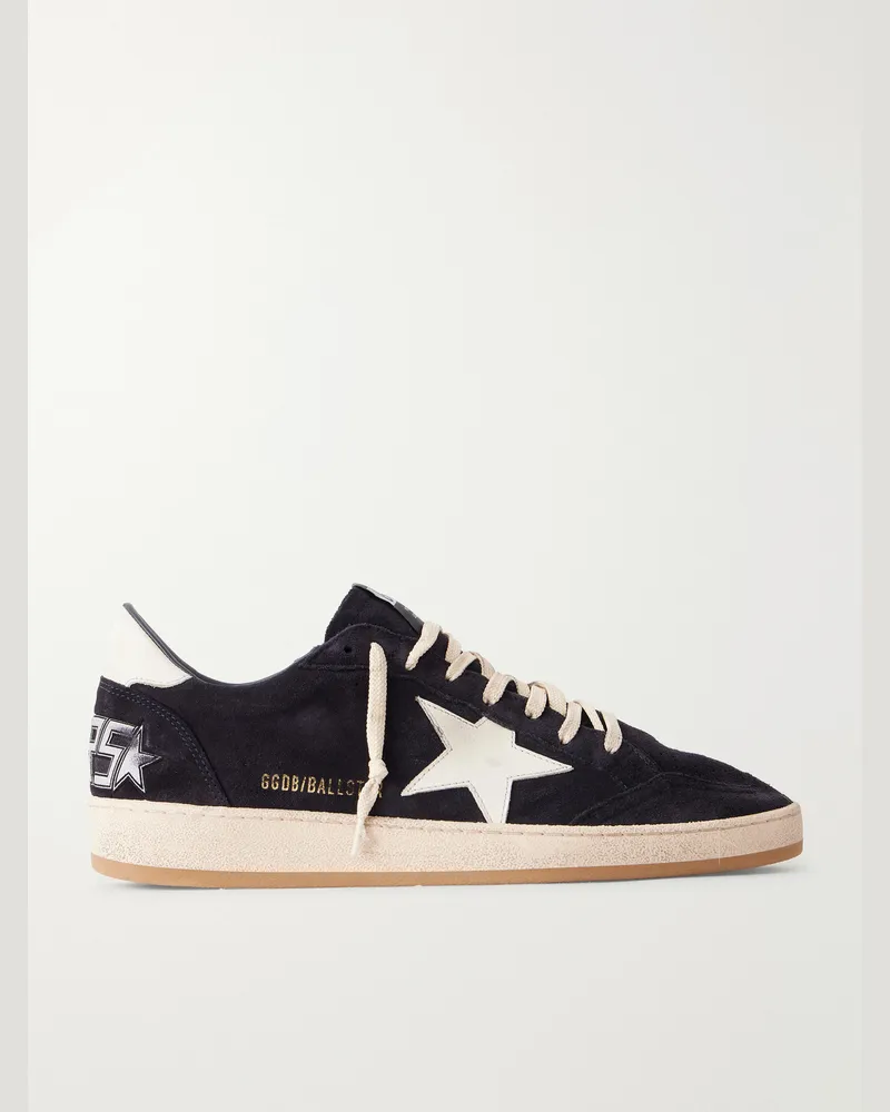 Golden Goose Ball Star Distressed Leather-Trimmed Suede Sneakers Black