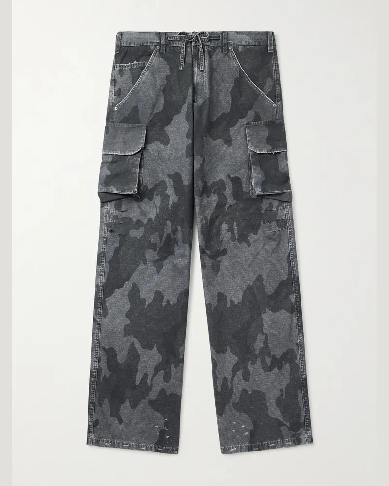 FourTwoFour on Fairfax Gerade geschnittene Hose aus Baumwoll-Ripstop mit Camouflage-Print Schwarz