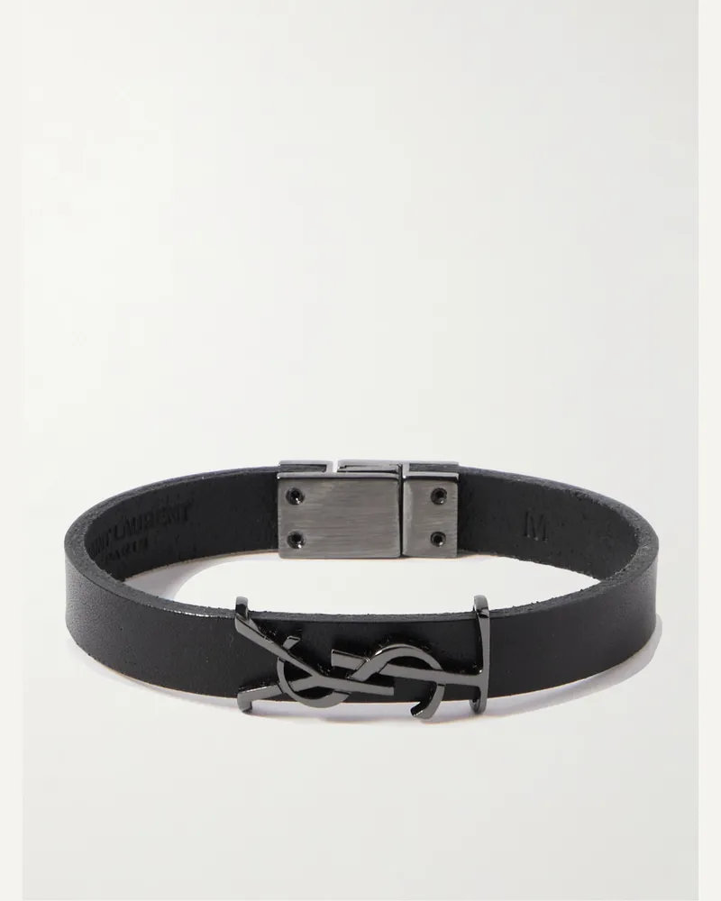 Saint Laurent Opyum Leather and Silver-Tone Bracelet Black