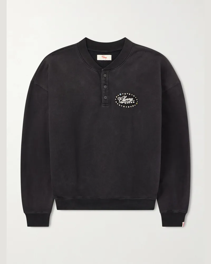 Cherry Los Angeles Five Star Studded Logo-Embroidered Cotton-Jersey Sweatshirt Black