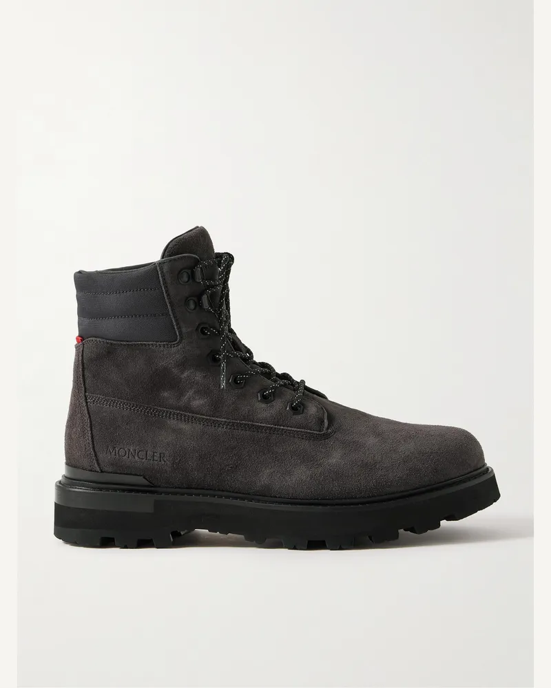 Moncler Peka Trek Wanderstiefel aus Veloursleder mit Nylon-Besatz Grau