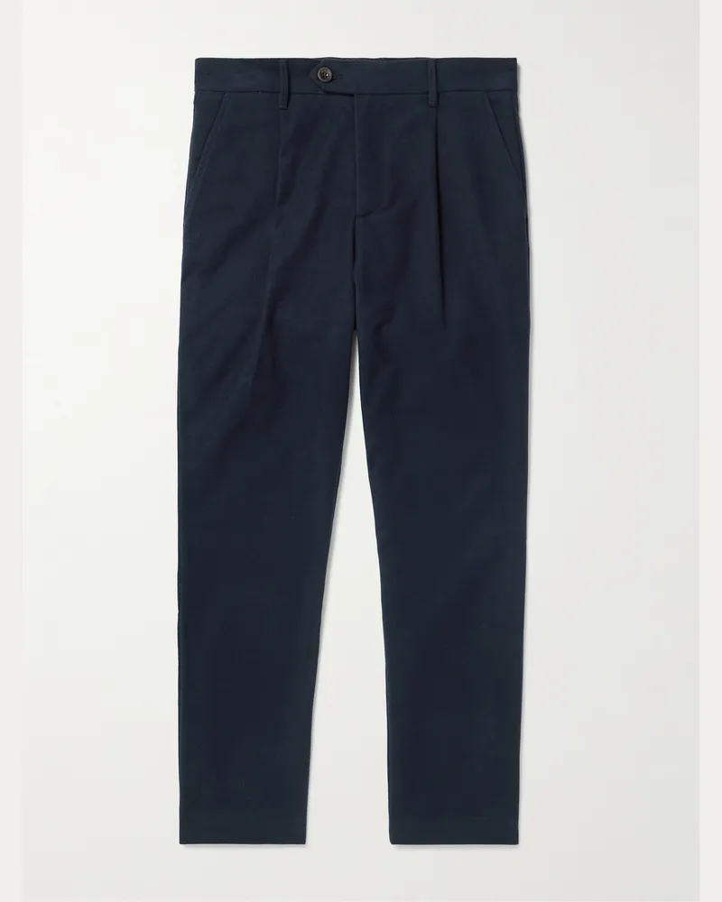 MR P. Daniel Tapered Pleated Organic Cotton-Blend Moleskin Trousers Blue