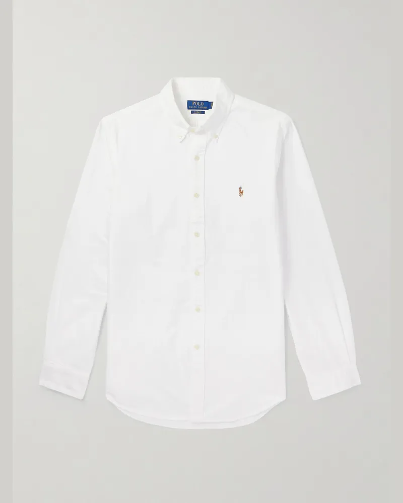 Ralph Lauren Schmal geschnittenes Hemd aus Baumwoll-Oxford mit Button-Down-Kragen und Logostickerei Weiß