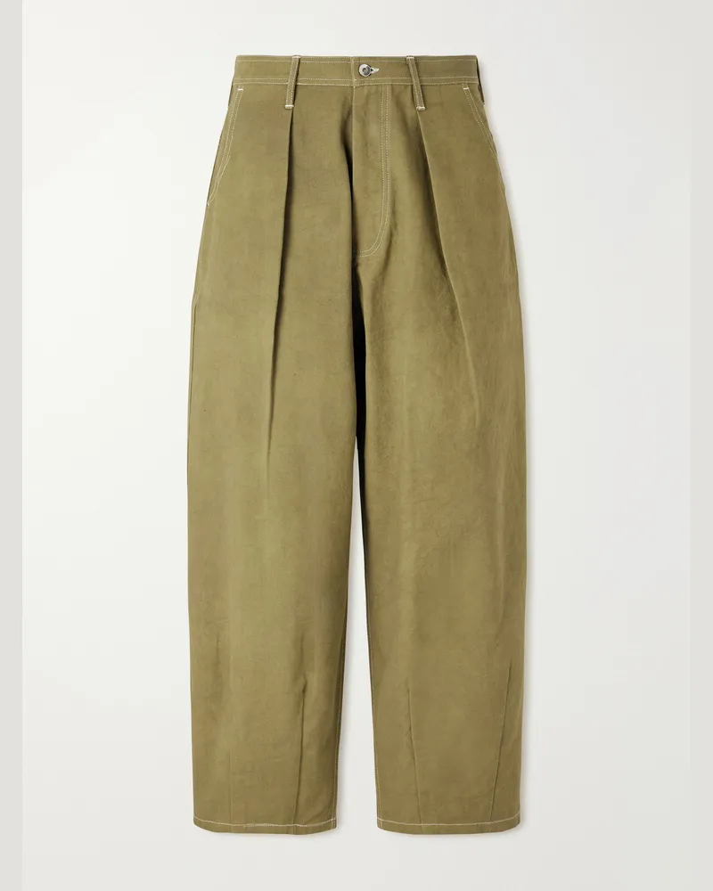 STORY mfg. Lush weit geschnittene Hose aus Biobaumwoll-Canvas mit Falten Grün