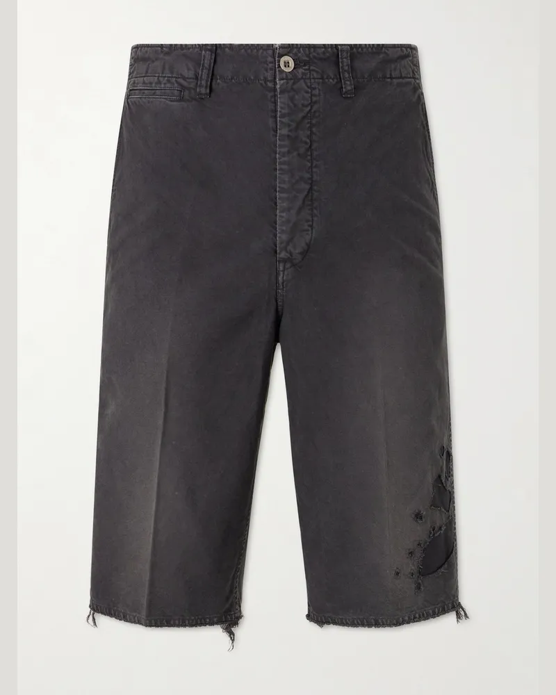 Visvim Straight-Leg Frayed Cotton-Twill Shorts Black