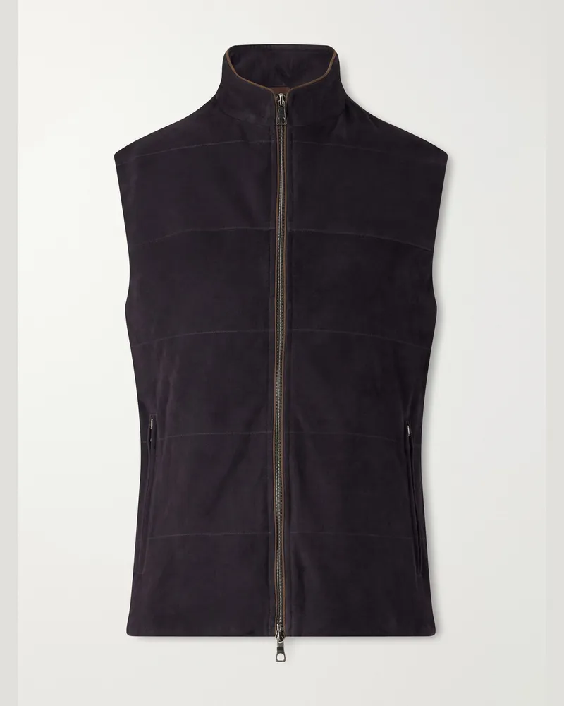 N.Peal Belgravia Cotton-Trimmed Suede Gilet Blue