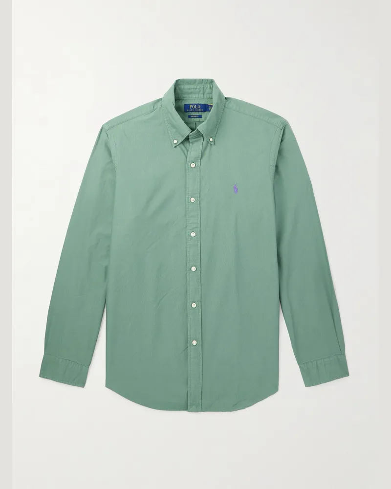 Ralph Lauren Schmal geschnittenes Hemd aus Baumwoll-Piqué mit Button-Down-Kragen und Logostickerei Grün