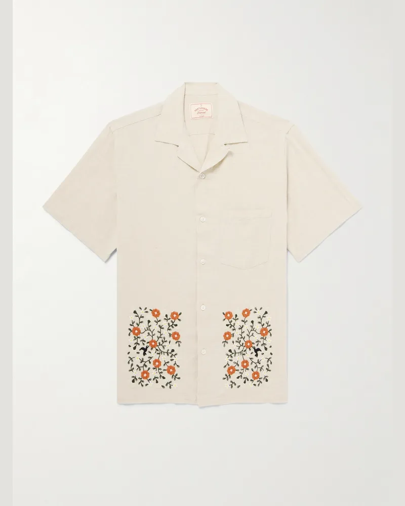 Portuguese Flannel Colibri Hemd aus einer Leinen-Baumwollmischung mit Stickereien und wandelbarem Kragen Neutral