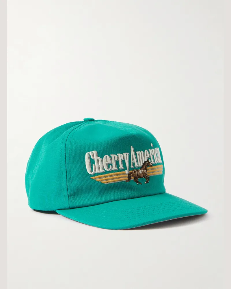 Cherry Los Angeles American Logo-Embroidered Twill Baseball Cap Blue