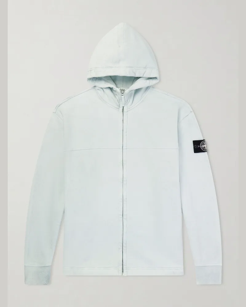 Stone Island Logo-Appliquéd Reflective Cotton-Jersey Zip-Up Hoodie Blue