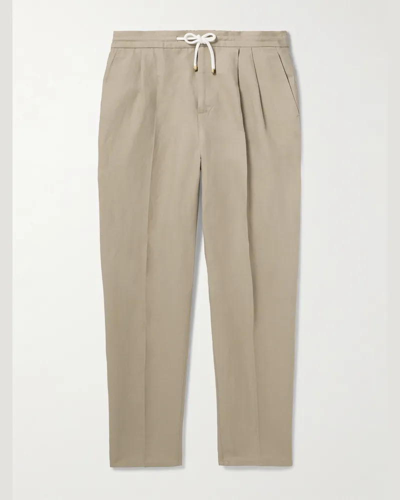 Brunello Cucinelli Gerade geschnittene Hose aus einer Leinen-Baumwollmischung mit Falten Neutral