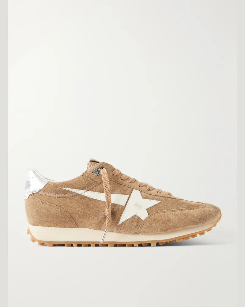 Golden Goose Marathon Metallic Leather-Trimmed Suede Sneakers Brown