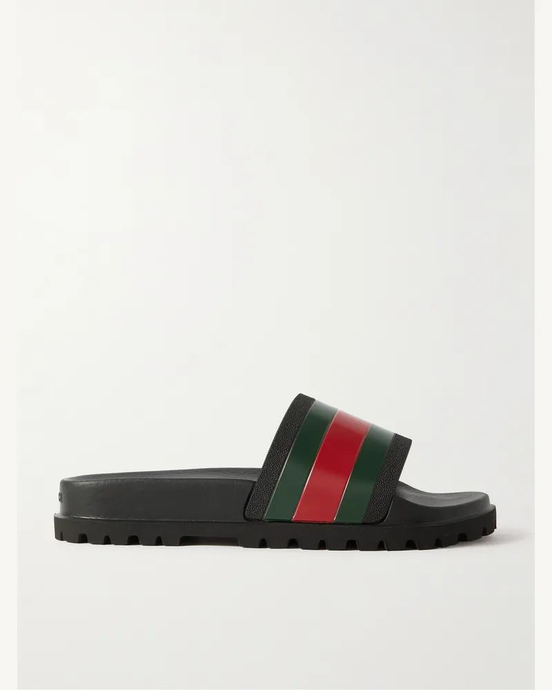 Gucci Pursuittreck Striped Rubber Slides Black