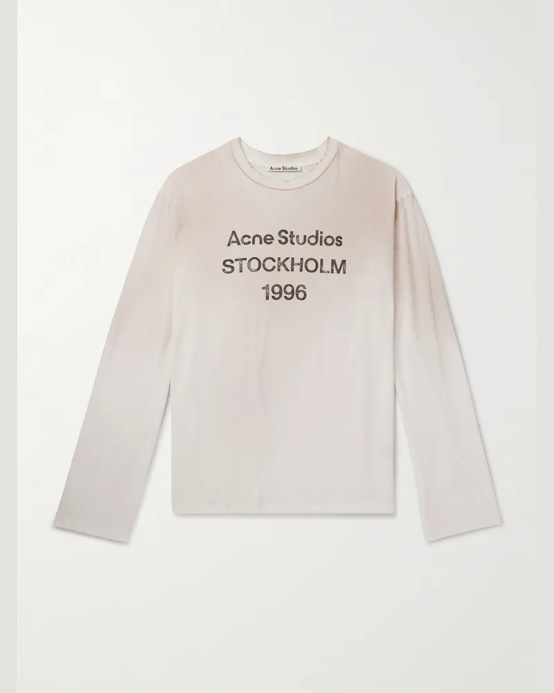 Acne Studios Edden U 1996 Logo-Print Distressed Cotton and Hemp-Blend T-Shirt Neutrals