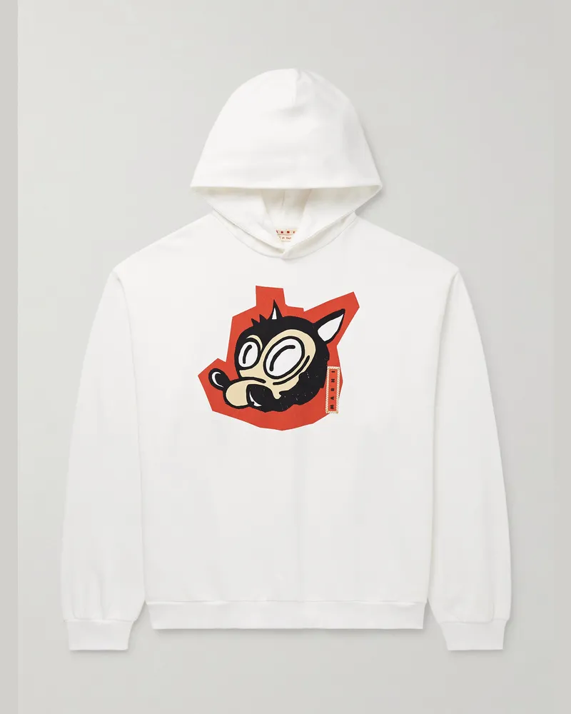 Marni Oversized-Hoodie aus Baumwoll-Jersey mit Logoapplikation und Print Weiß
