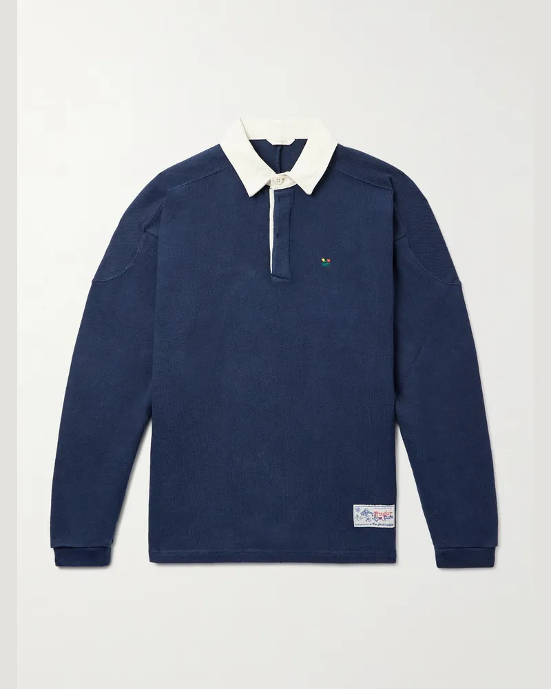 Aimé Leon Dore Pullover aus Baumwolle mit Polokragen aus Twill, Stickerei und Logoapplikation Blau