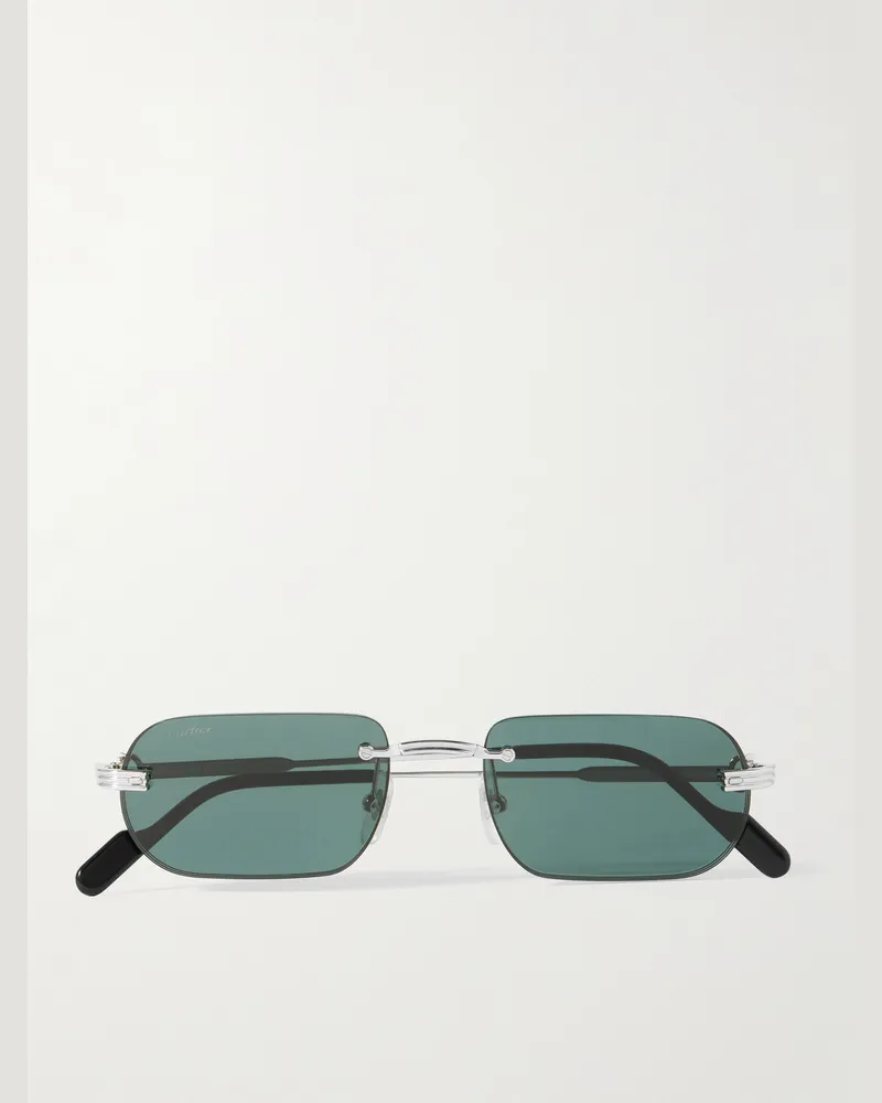 Cartier Première De Cartier Square-Frame Rimless Acetate and Silver-Tone Sunglasses Silver