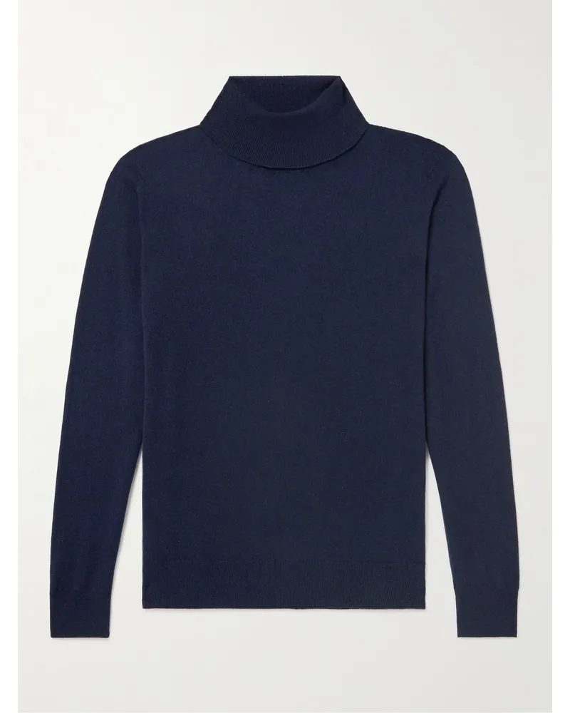 Canali Schmal geschnittener Rollkragenpullover aus Kaschmir Blau