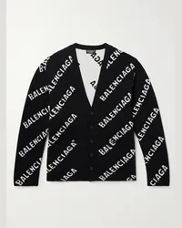 Balenciaga Logo-Intarsia Wool-Blend Cardigan Schwarz