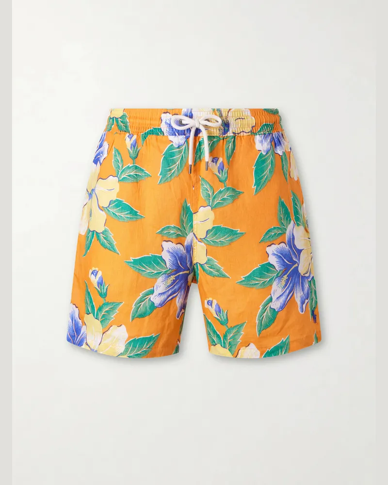 Ralph Lauren Straight-Leg Mid-Length Printed Linen Swim Shorts Orange