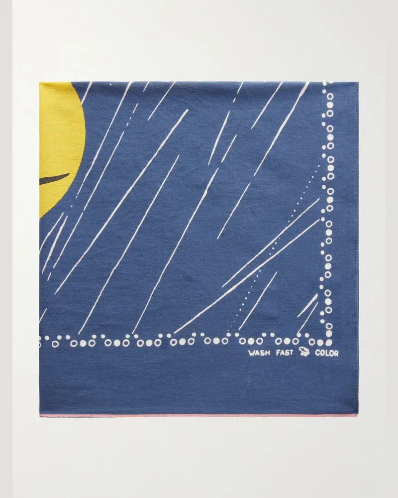 KAPITAL Fastcolor Printed Selvedge Cotton-Voile Bandana Blue