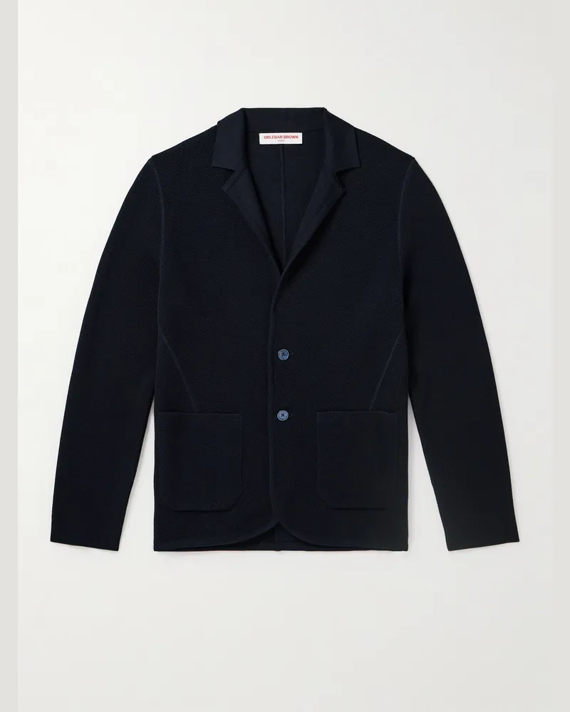 Orlebar Brown Rainer Merino Wool-Piqué Cardigan Blue