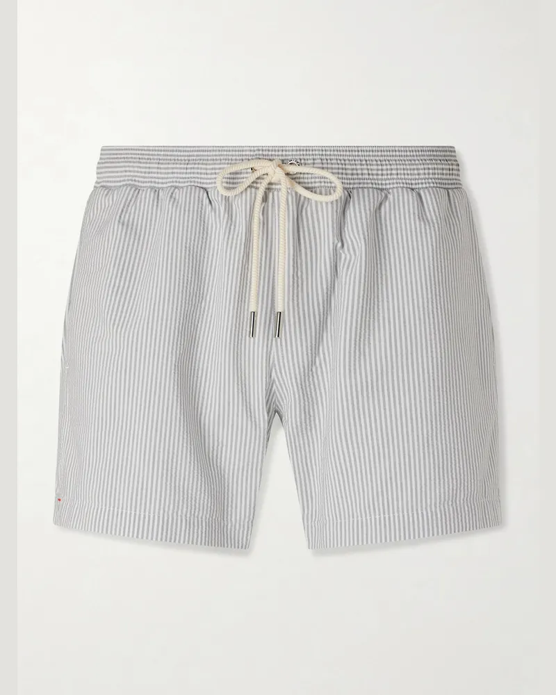 Orlebar Brown Jack gerade geschnittene, mittellange Badeshorts aus gestreiftem Seersucker Weiß