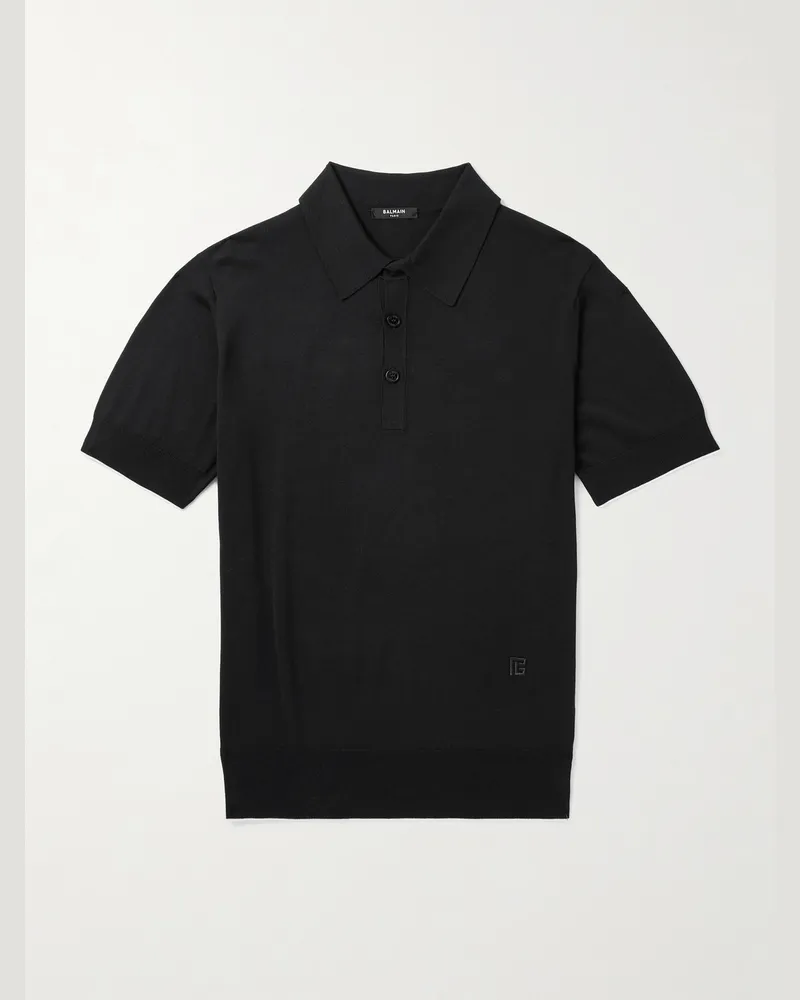 Balmain Polohemd aus einer Seidenmischung mit Logostickerei Schwarz