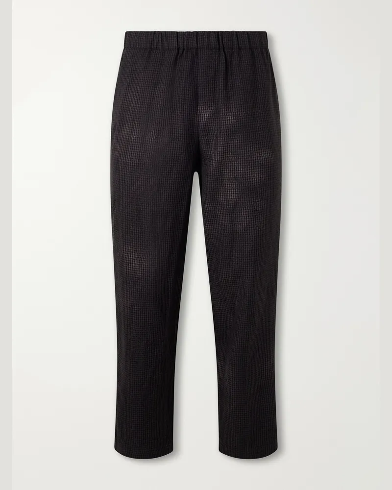 BARENA Straight-Leg Garment-Dyed Houndstooth Wool Trousers Black
