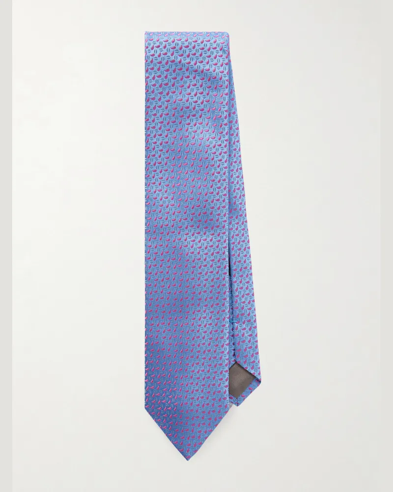 Charvet 8.5cm Embroidered Silk-Twill Tie Blue
