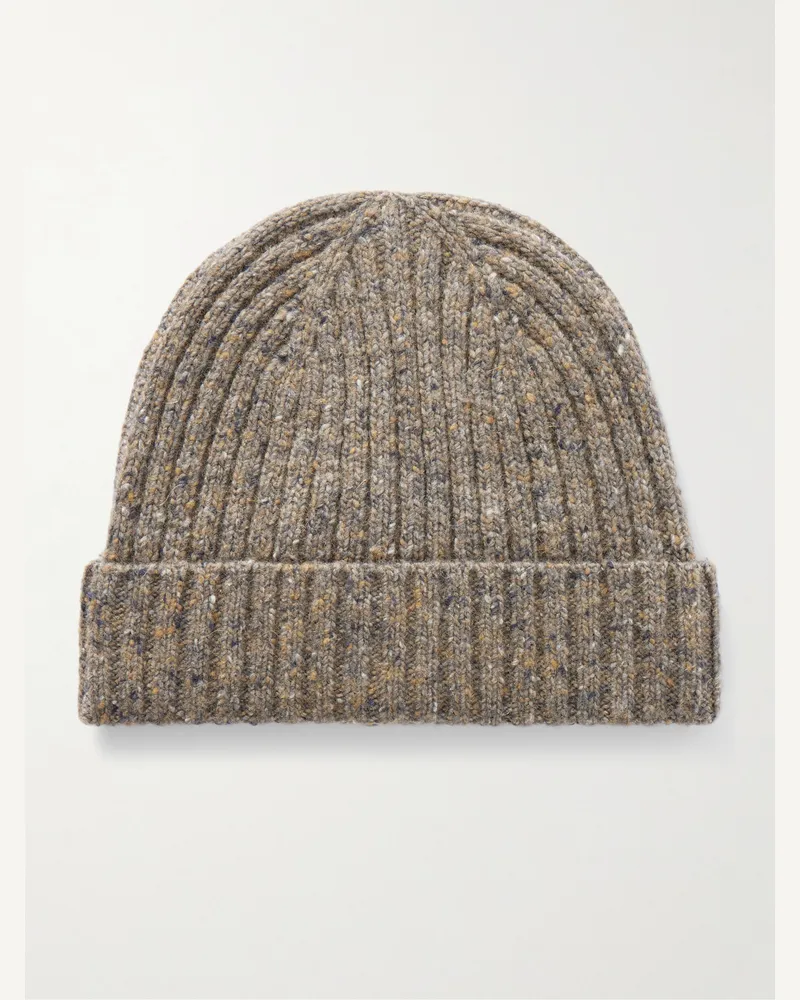 Hartford Ribbed Wool-Blend Beanie Brown