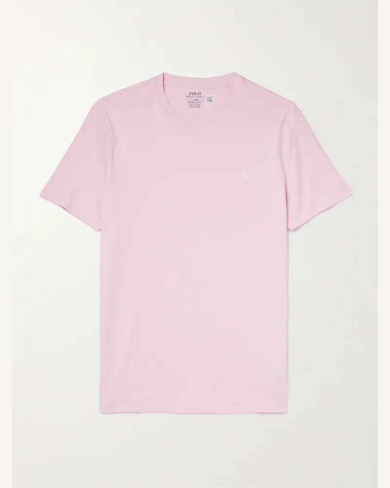 Ralph Lauren Schmal geschnittenes T-Shirt aus Baumwoll-Jersey mit Logostickerei Pink