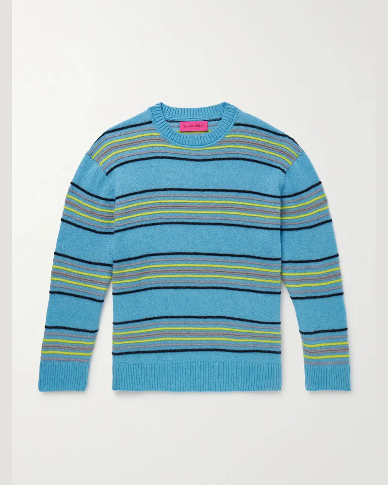 The Elder Statesman Reef Striped Cashmere and Cotton-Blend Sweater Blue