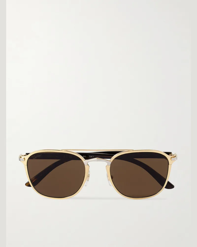 Cartier Double-Bridge Aviator-Style Gold- and Silver-Tone and Tortoiseshell Acetate Sunglasses Multi