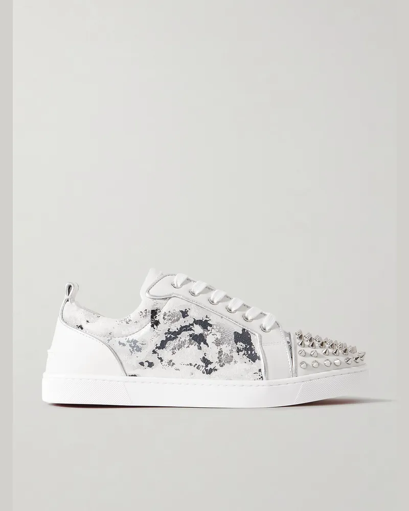 Christian Louboutin Louis Junior Spikes Orlato Sneakers aus Veloursleder und Leder Weiß