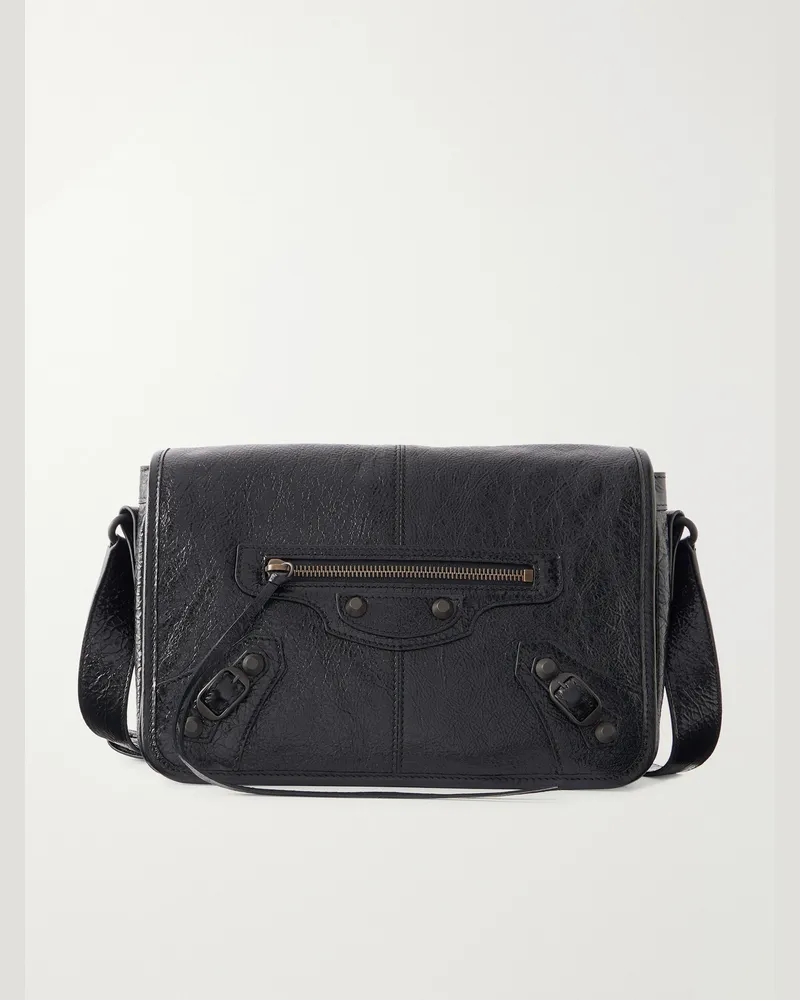 Balenciaga Le City Flap Small Arena Textured-Leather Messenger Bag Black