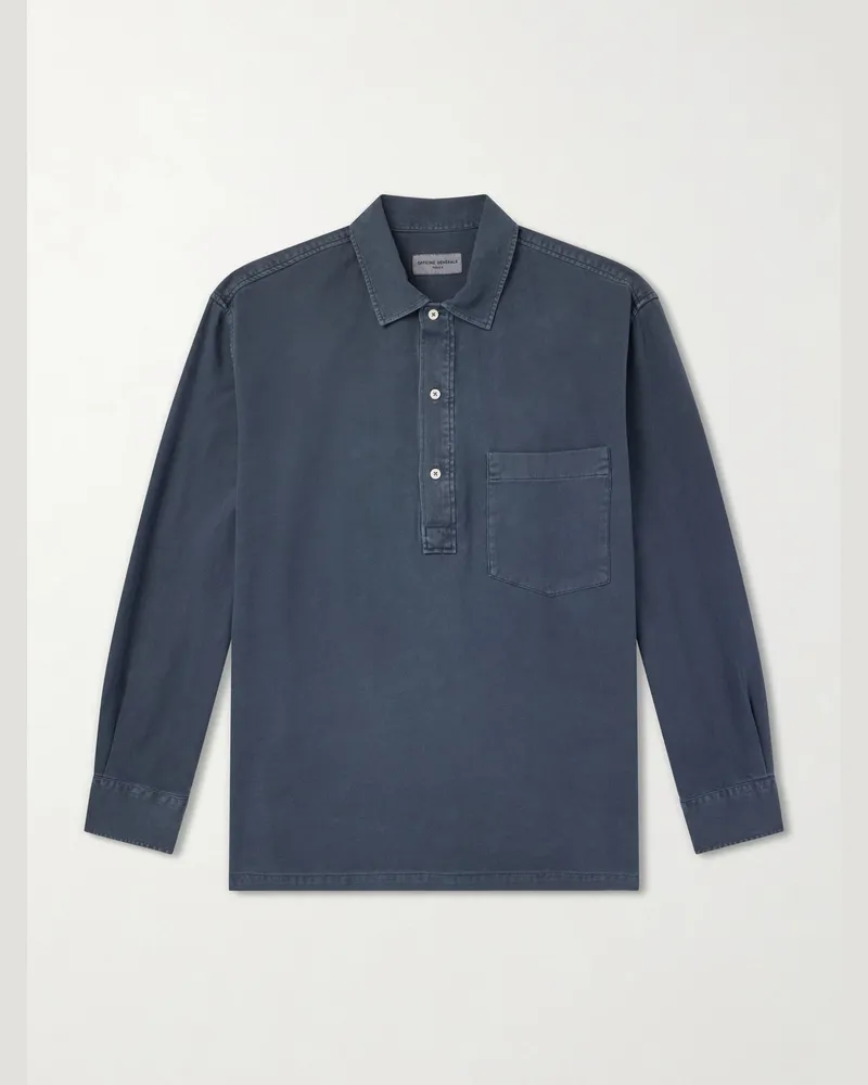 Officine Generale Jordy Cotton-Twill Polo Shirt Blue