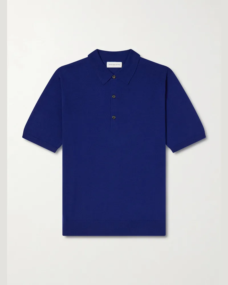 Dries van Noten Merino Wool Polo Shirt Blue