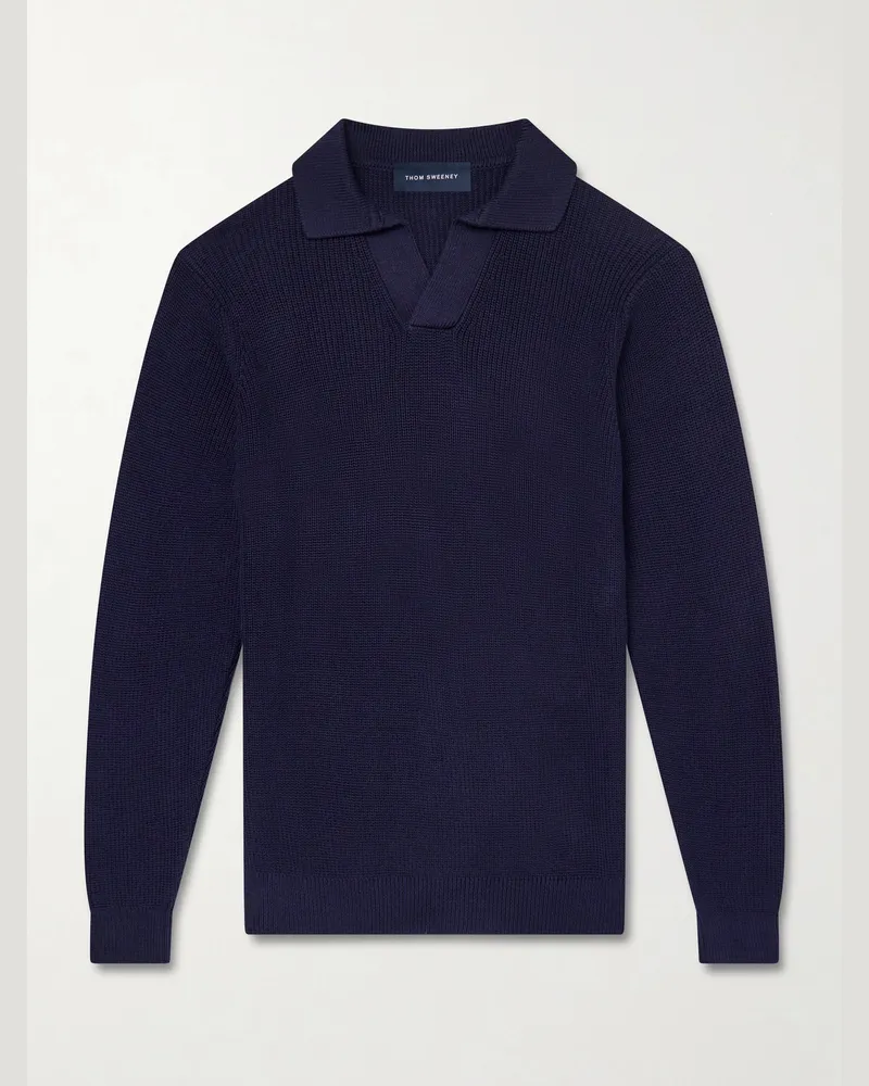 Thom Sweeney Cotton Polo Sweater Blue