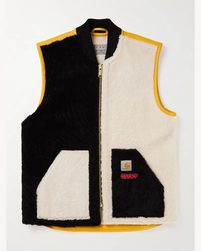 Marni Carhartt WIP Logo-Detailed Colour-Block Shearling Gilet Black