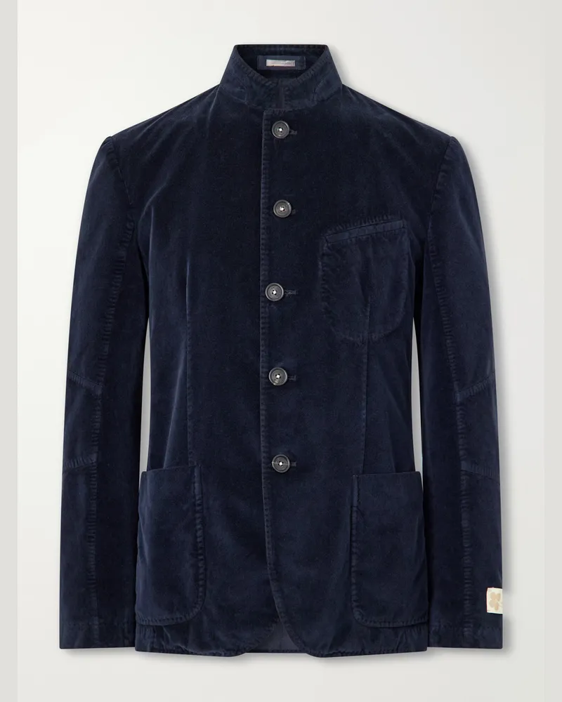 Massimo Alba Gstaad panelled Cotton-Velvet Jacket Blue