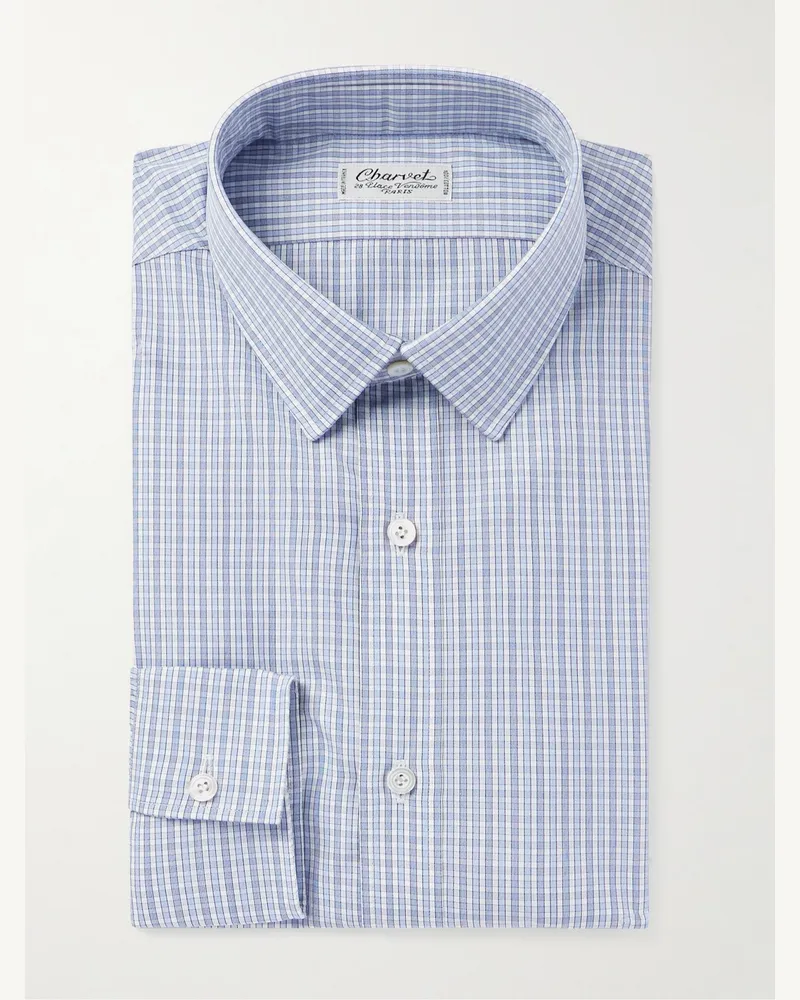 Charvet Hemd aus karierter Baumwollpopeline Blau