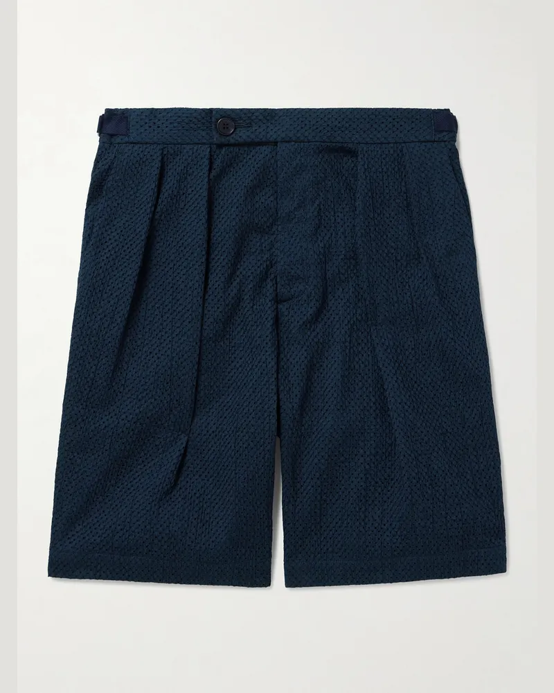 Blue Blue Japan Gurkha gerade geschnittene Shorts aus Baumwolle mit Spitzenbesatz, Falten und Gürtel Blau