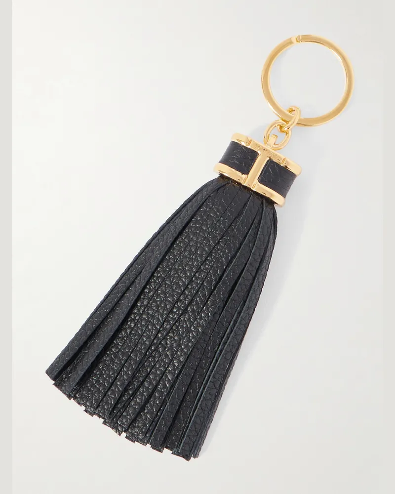 Tom Ford Schlüsselanhänger aus vollnarbigem Leder mit goldglänzendem Detail und Troddeln Schwarz
