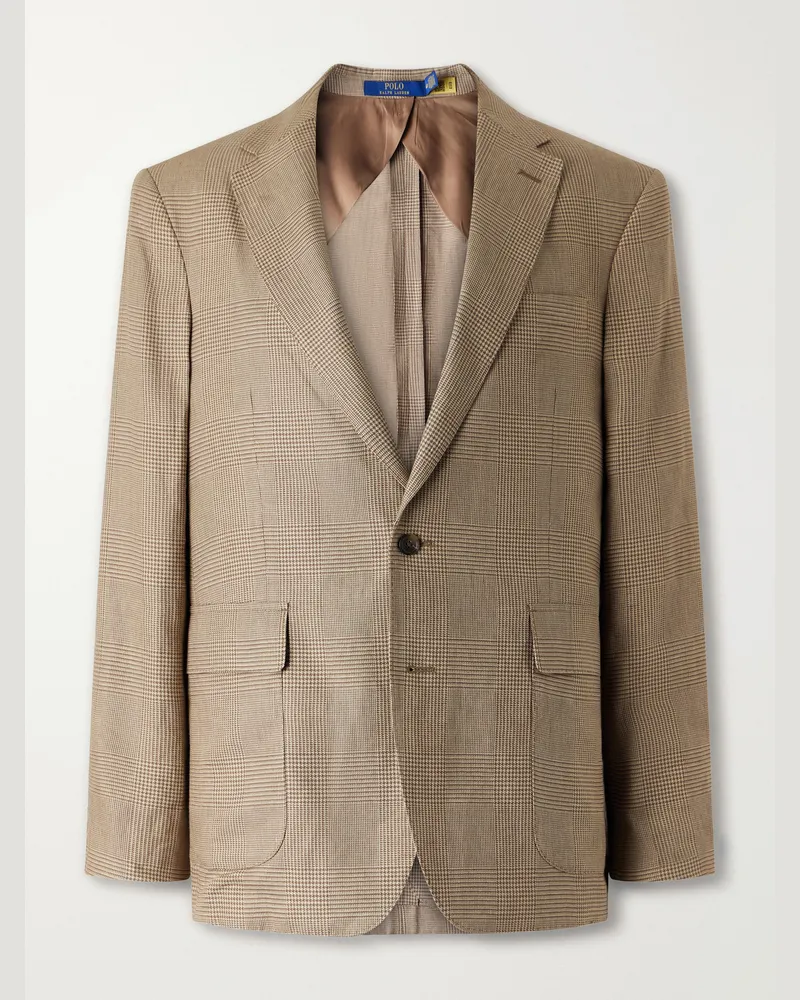 Ralph Lauren Houndstooth Linen-Blend Blazer Neutrals