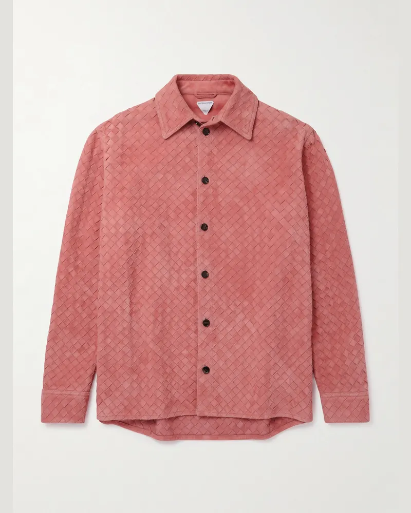 Bottega Veneta Hemdjacke aus Intrecciato-Veloursleder Pink